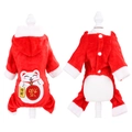 Festive red coral fleece pet romper with Lucky Cat embroidery for dogs and cats - XS / Red Lucky Cat Transformation Outfit