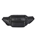 Riñonera versátil de cuero PU negro para hombre con múltiples cremalleras y correa ajustable - Negro