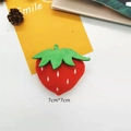 Detailed view of red plush strawberry accessory with 7x7cm size markings - 6# Medium Strawberry With Brooch Pin