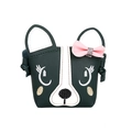 Cute green dog pattern shoulder bag for kids with 3D pink bow and embroidery details - Green