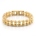 Golden industrial punk motorcycle chain bracelet made of stainless steel with fold-over clasp - Gold