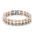 Punk Edelstahl-Motorradkettenarmband in silber- und goldfarbenem zweifarbigem Design - Stahl und Gold