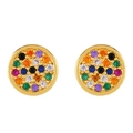 Detail of round heart stud earrings with multi-color zircon inlay in gold finish - err21 Round
