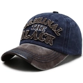 Cappellino da baseball vintage lavato blu navy e grigio con scritte ricamate - Regolabile / Blu Notte
