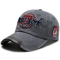 Casquette vintage gris délavé avec broderie New York et visière en cuir marron - Réglable / Gris