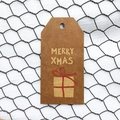 Mini kraft paper Christmas gift tag with gold Merry Xmas text and red gift box icon - Simple Style E