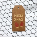 Brown kraft paper Christmas gift tag with Merry Xmas text and red mittens pattern - Simple Style A
