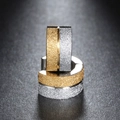 7mm two-tone gold and silver wide hoop earrings with frosted sandblasted texture - Two-tone Spliced Frosted Style / Steel and Gold