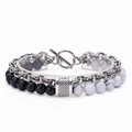 Bracciale da uomo a due strati in pietra naturale, turchese bianco e catena in acciaio inox - Pietra Opaca e Turchese Bianco