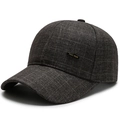 Dark gray plaid baseball cap for men with a metallic side plaque on a stiff fabric - Adjustable / Brown