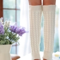 Thick cream cable knit leg warmers with elastic ribbed cuffs for autumn and winter - Off White
