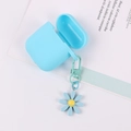 Blue silicone AirPods case with a cute daisy flower keychain charm accessory - Pendant Only (Without Earphone Case) / Blue (Q118-04)