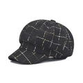 Berretto newsboy classico in tweed nero e oro a quadri per la moda autunno inverno - Regolabile / Griglia Nera