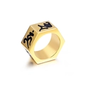 Anillo hexagonal de acero de titanio dorado con grabado de mantra budista para hombre - US 7 / Dorado