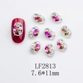 Macro detail of LF2813 oval rose red nail art charms with twisted silver rim 7.6x11mm - Japanese Style Oval Nail Charm (2813) / 10 Pieces Pack