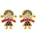 Golden girl-shaped stud earrings featuring colorful micro-pave zircon crystals - err29 Girl