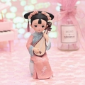 Miniature vintage resin figure of a girl playing pipa in a blue and pink ancient dress - Style 060-12C Pipa