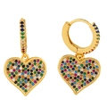Gold-plated heart hoop earrings with multi-color pave-set cubic zirconia stones - Heart / Gold