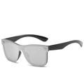 Fashionable oversized wrap sunglasses with silver mirrored lenses and black frames - Black Frame Silver Mirror