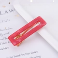 Elegant rectangle red marble acetate hair clip with golden metal clip on vintage book - Acrylic Red Marble Square
