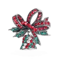 Detailed view of Christmas bell brooch with red bow and sparkling rhinestones - Full Rhinestone Bell