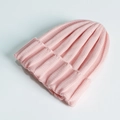 Classic light pink ribbed knit beanie for autumn and winter in soft solid color style - One Size / Pink