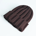 Dark brown ribbed knit beanie hat for winter warmth in a solid minimalist color style - One Size / Coffee