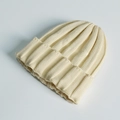 Gorro de punto clásico blanco crema con textura acanalada y diseño de borde doblado - Talla única / Beige