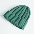 Dark green ribbed knit beanie hat with cuffed design for children and adults - One Size / Light Dark Green