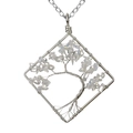 Detailed shot of handmade wire wrapped square tree of life pendant with opal stones. - Opal