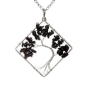 Handmade square wire-wrapped tree of life necklace with black natural stone chips. - Black Crystal