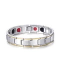 Silver and gold magnetic therapy steel bracelet for men with multi-color energy stones - Non-detachable Silver Gold