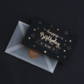 Elegant black birthday card with gold foil lettering and translucent envelope set - Style B-Happy Birthday Stars