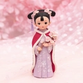 Close-up of a resin doll in purple Qing dynasty attire with a red faux fur cape - 1060-12-13 Plum Blossom