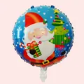 Blue round Christmas balloon featuring cartoon Santa Claus and snowy tree patterns - Blue Santa with Light Spots Round / 18 inch
