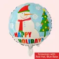 Round Christmas foil balloon featuring snowman and Happy Holidays text on blue background - Blue Round Snowman with Red Hat / 18 inch