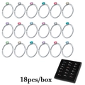 Set of 18 stainless steel nose studs with colorful zircon stones in a display box - C-Shape Rhinestone Nose Rings 18pcs Mixed Colors