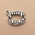 Antique silver vampire teeth charm for Halloween jewelry making with metal fangs - Vampire Fangs 14x17mm