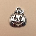 Antique silver Halloween pumpkin smiley face metal alloy charm with DIY hanging hole - Jack-O-Lantern 15x18mm