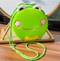 Cute green plush frog crossbody bag with floral detail and adjustable shoulder strap - Green Frog