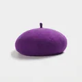 Minimalist deep purple wool beret hat with classic vintage top stem for winter - M (56-58cm) / Purple