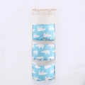 Three-pocket cotton linen hanging organizer with blue polar bear print and wooden rod - Blue Polar Bear