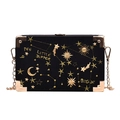 Elegant black velvet square crossbody bag with gold star embroidery and chain strap - Black