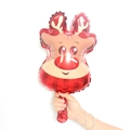 Cartoon reindeer foil balloon for Christmas party decoration shown held by hand - 16 Inch Mini Reindeer Head