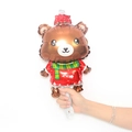 Mini Christmas bear foil balloon with red hat and reindeer pattern for festive decor - 16 Inch Mini Christmas Bear