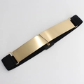 Cinturón elástico para mujer con placa de metal dorada ancha y banda elástica negra - Dorado