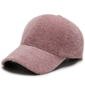 Winter plush baseball cap in dusty rose corduroy with a curved brim for women - Adjustable / Pink