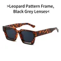 Retro thick square sunglasses with leopard tortoise frame and dark grey lenses - Leopard Frame Black Grey Lens
