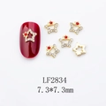 Golden alloy star nail charm with red and white rhinestones for Christmas nail art decor - Gold Star Red Stone Style (LF2834)