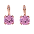 Détails des boucles d'oreilles or rose avec grands zircons roses et cristaux brillants - Rose Transparent